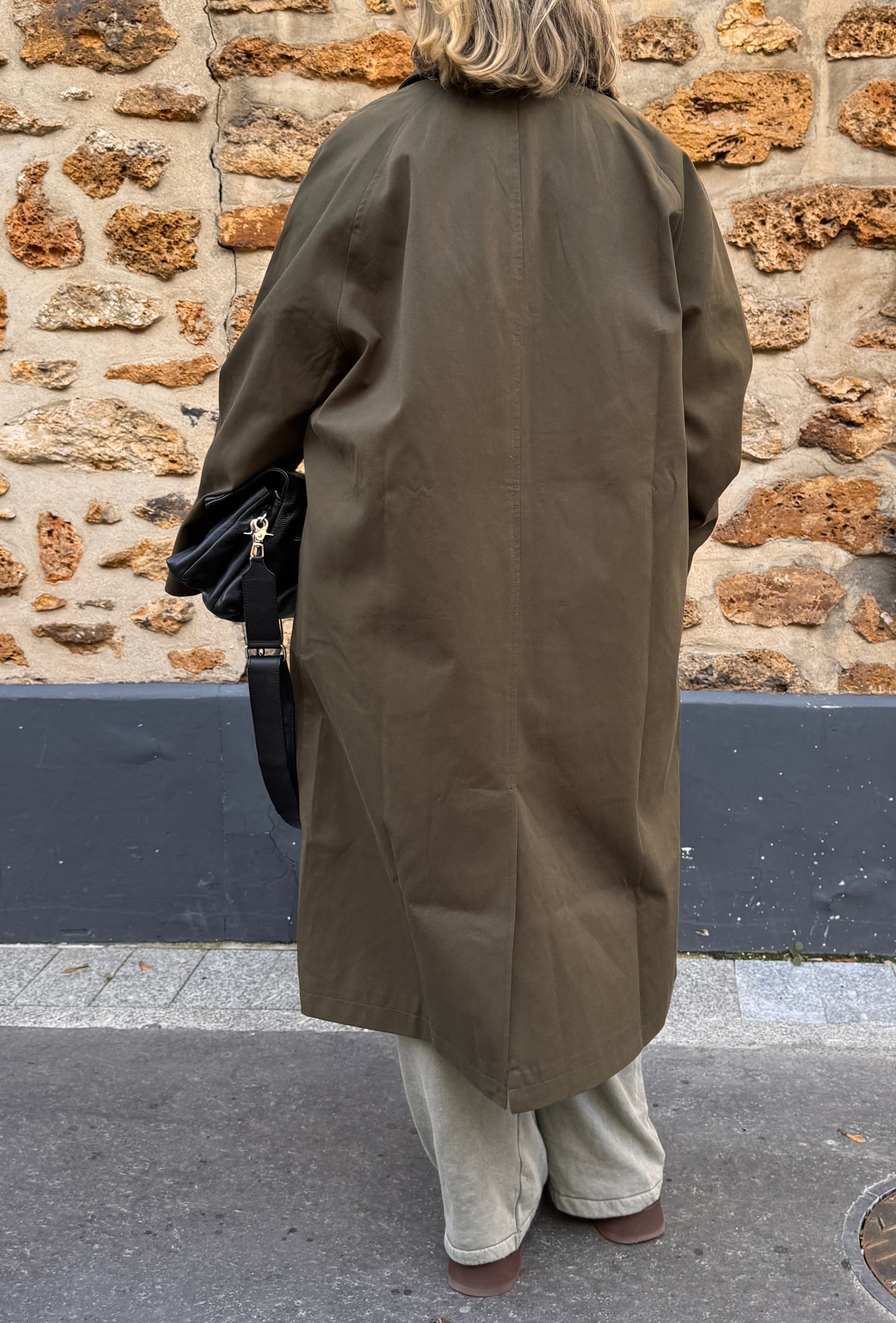 TRENCH LONG À DOUBLURE CARREAUX KAKI